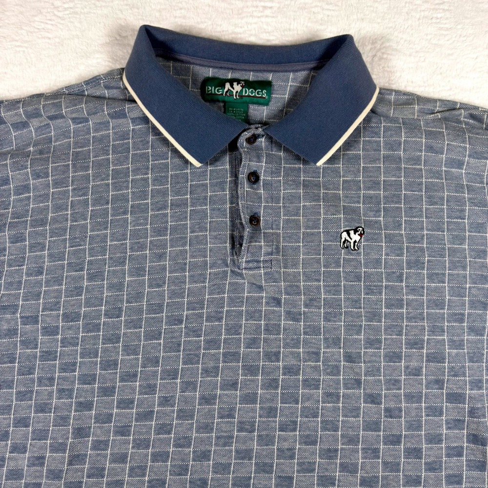 Big Dogs Mens 3X Polo Shirt Blue White Grid Textured Cotton Short Sleeve Y2K VTG